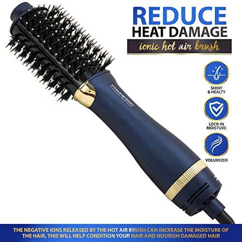 Blue Round Hair Dryer Brush - 1200W Hot Air Volumizer for Women Styling