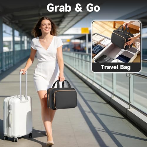 Travel Toiletry Bag for Women - Waterproof Hanging Organizer, Medium Black