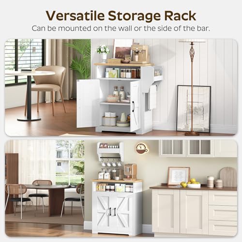 Farmhouse Kitchen Island with Storage and Floating Shelf - White and Natural - 23.6"L x 13.8"W x 31.5"H