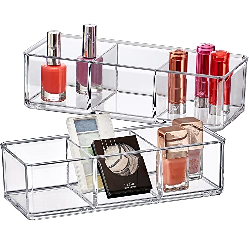 Amazing Abby 2-Pack Acrylic 3-Compartment Makeup Organizer for Vanity, Lipsticks & Nail Polishes
