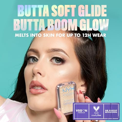 NYX PROFESSIONAL MAKEUP Buttermelt Highlighter, Powder Highlighter Makeup, With Up to 12H Wear and High Impact Glow - 05 Bright and Butta (Light Champagne)