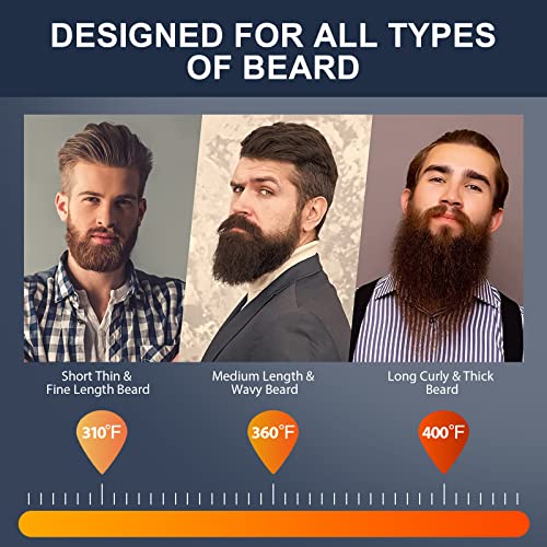 Beard Straightener for Men, Tourmaline Ceramic Heated Beard Brush with Anti-Scald Feature for Medium to Long Beards, 3 Temperature Settings, Beard Grooming Gift Kit for Men