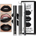 Black Matte Liquid Lipstick,3 in 1 Black Lip Liner and Lipstick Set,Matte Lip Gloss Long Lasting Moisturizing Velvet Lipgloss Make Up Gift Set Cosplay Goth Halloween Special Effects Makeup Kit