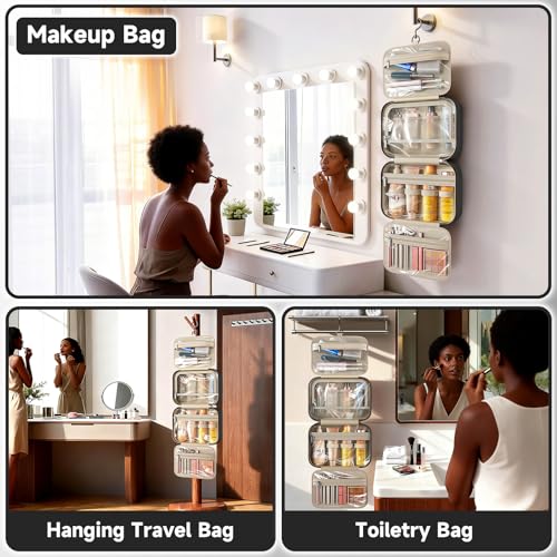 Travel Toiletry Bag for Women - Waterproof Hanging Organizer, Medium Black