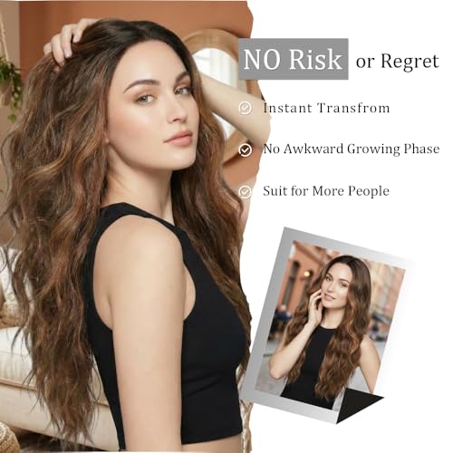 Highlight Brown Wavy Wig for Women 26 Inch Middle Part - Long Synthetic Hair - Highlight Brown / 26 Inch