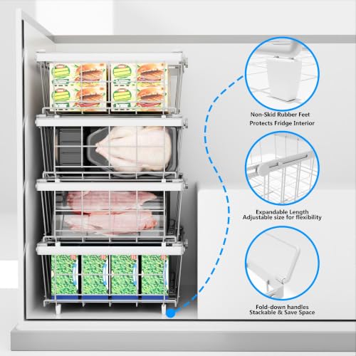White Expandable Freezer Organizer Bins 6-Pack for Chest Freezers