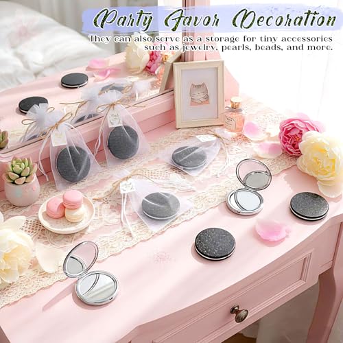 Chunful 30 Black Compact Magnifying Mirrors Wedding Gift Set with Thank You Cards