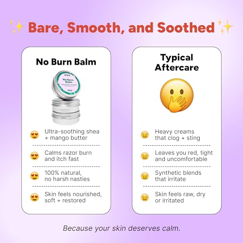 No Burn Balm by OYO ? Razor Burn Relief Balm for Bikini Line, Underarms & Intimate Areas, 100% Natural, Fragrance-Free Soothing Formula with Shea Butter, Calendula & Mango Butter, 60 g