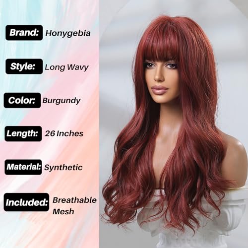 Dark Red Burgundy Wavy Wig for Women - Realistic Synthetic Hair, Heat Resistant, Long Layered Style, Suitable for Halloween & Cosplay