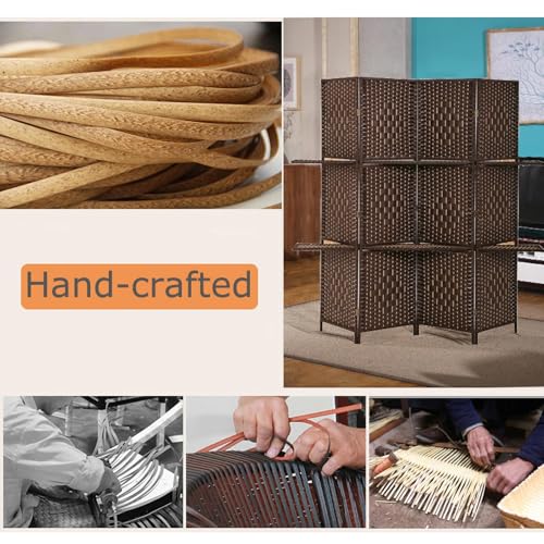 Brown 4-Panel Folding Room Divider with Shelves - 5.9ft Privacy Screen