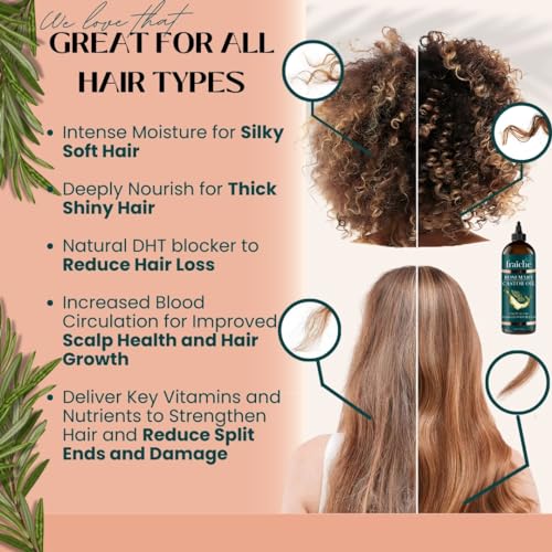 Live Fraiche Rosemary Castor Oil 16oz Pack of 2 for Hair Growth & Thickening