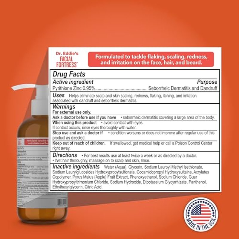 Dr. Eddie's 3 In 1 Face, Hair, & Beard Wash - Beard Dandruff Shampoo For Men, Beard Cleanser, Face Wash, Beard Care, Face Soap With Pyrithione Zinc - 8 Fl Oz (Pack Of 1)