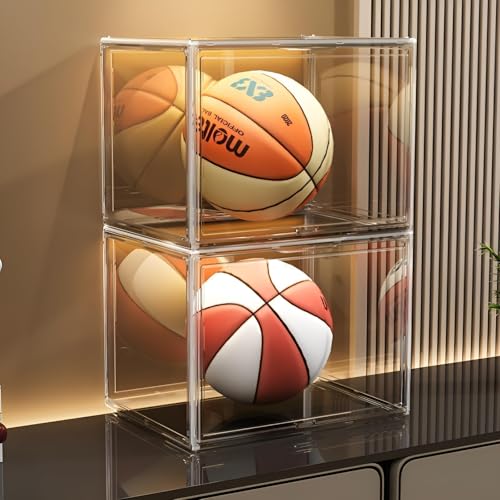 Large Clear Stackable Plastic Storage Bins with Door, Dustproof Figures Collectibles Display Case, Football & Motorcycle Helmet Showcase, Basketball, Memorabilia Organizer Box (XL, Count, 1)