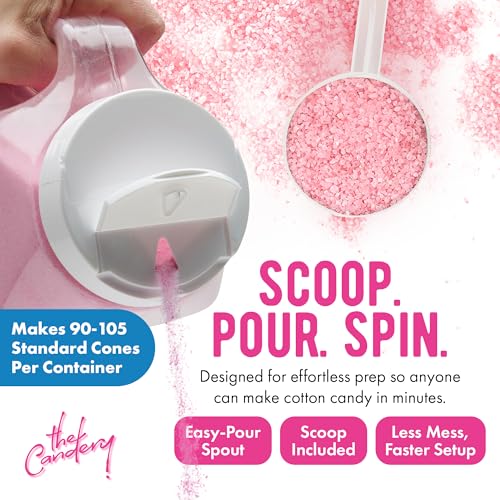 Cotton Candy Floss Sugar Kit with 3-Pack of 48oz Jars & 100 Cones - Raspberry, Strawberry Flavors