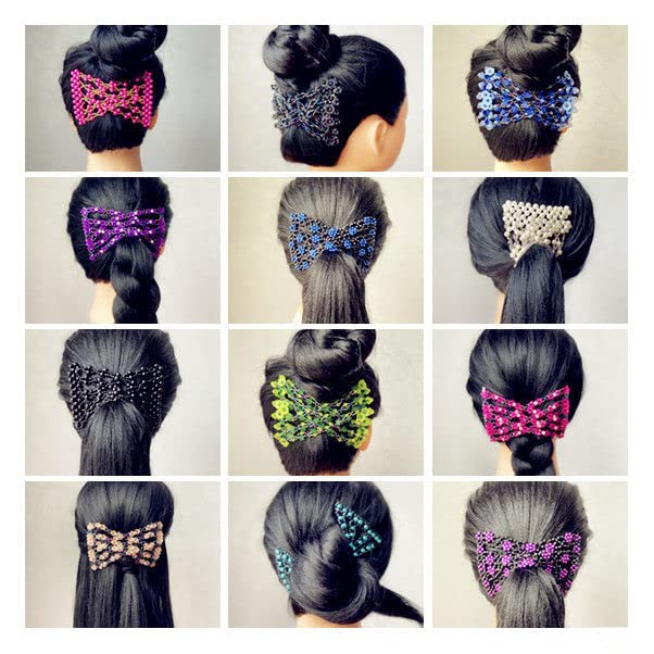 Stretch Beaded Hair Combs Set - Assorted Colors and Designs, 10 Pcs