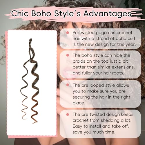 Aoisvk Prelooped GoGo Curl Crochet Hair 10 Inch Pack of 8 - 1B/30 Ombre Short Curly Pretwisted Water Wave Boho Hair Extensions