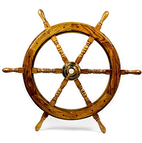Natural Wood Pirate Ship Wheel - 30 Inch Nautical Wall Decor
