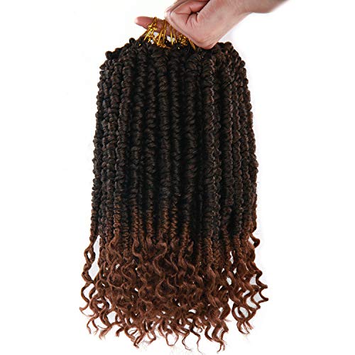 12 Inch Senegalese Twist Crochet Hair Extensions - Spring Curl End, Black Mix Brown (1B/30#), 8 Pack
