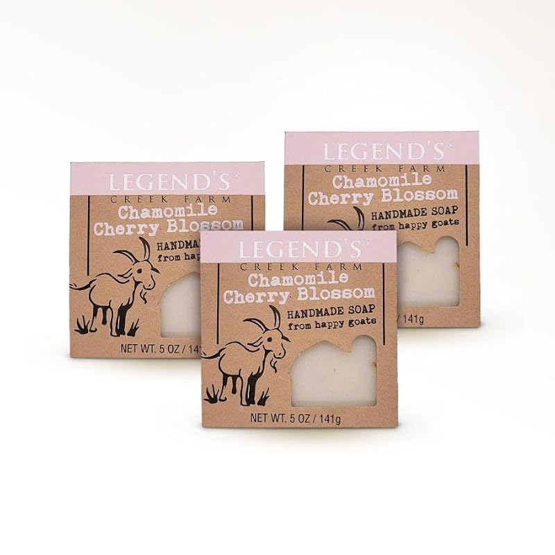 Goat Milk Soap Bar with Chamomile & Cherry Blossom - Moisturizing, Gentle, Pack of 3 - 5 Oz