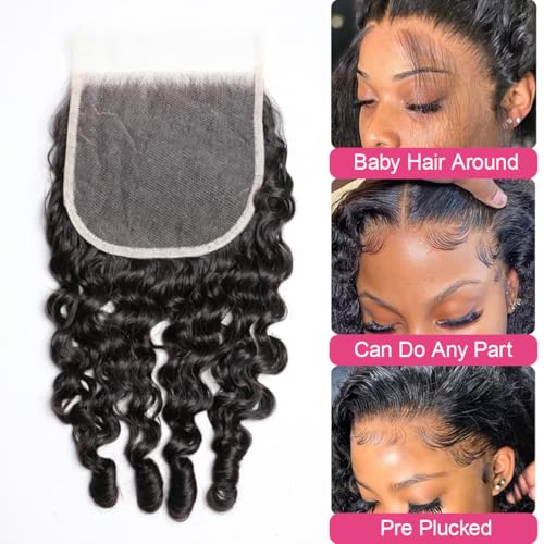 Brazilian Virgin Human Hair Lace Closure 16 Inch Burmese Curly Water Wave Pre Plucked with Baby Hair