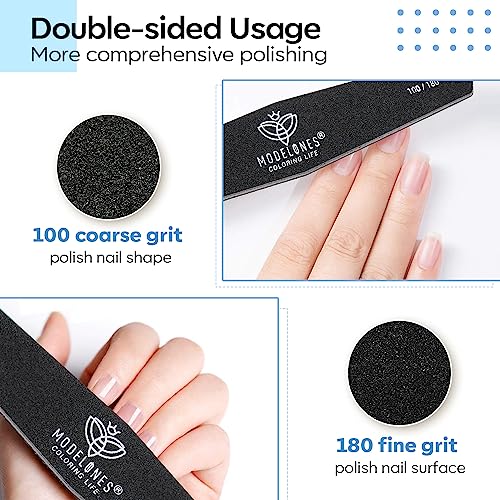 Modelones Cuticle Remover Kit Nail Files and Nail Buffers Blocks 4 PCS, Double Side Trimed & Shaped Emery Board 100/150/180 Grits 600/3000 Nail Shine Polishing Stick Black
