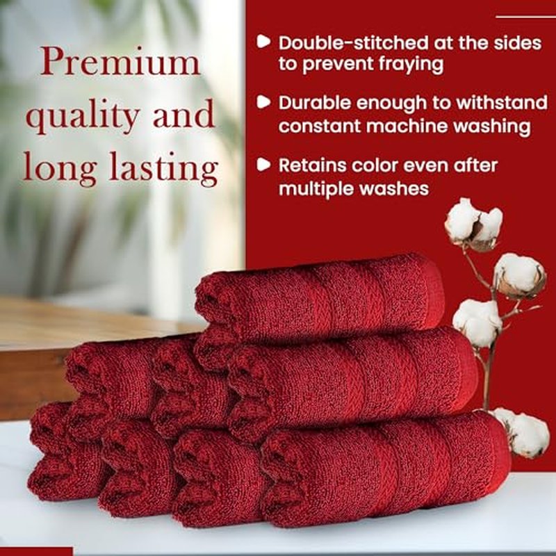 HALLEY Turkish 8 Pack Premium Washcloths (8 Pieces) 650 GSM Highly Absorbent Super Soft 100% Cotton - 8 Washcloths (Red)
