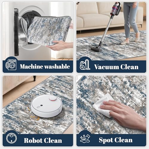 Abstract Multi 2.6x18ft Non-Slip Washable Carpet Runner for Hallway