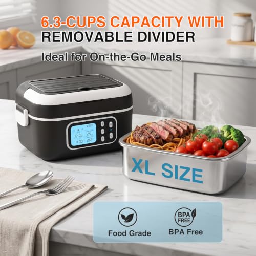 Cordless Heated Lunch Box 27000mAh App Control 1.5L Black - Portable Food Warmer