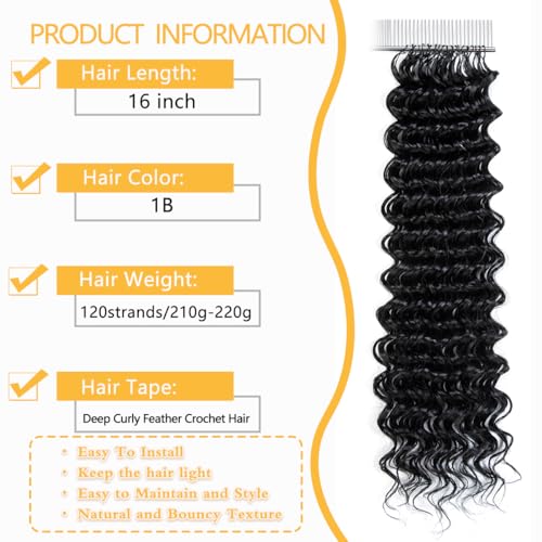 Feather Crochet Hair 16 Inch 120 Roots Deep Wave Synthetic Extensions - Black