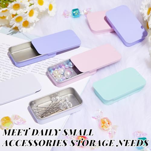 Norme 40 Pcs Small Slide Top Tin Lip Balm with Lids Rectangular Metal Containers for Lip Balm Candies Jewelry Crafts Pills Storage Kit (Macaron,2.36 x 1.38 x 0.39 Inch)