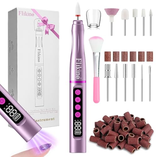 Cordless Nail Drill with UV NailLamp ? 2-in-1 Rechargeable Electric Nail File & Flash Curing Lamp, 35000 RPM for Gel, Acrylic, Dip Powder Nails (Rose Gold)