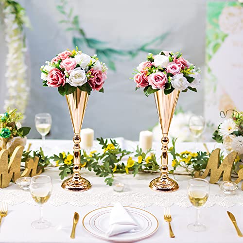 Flower Centerpieces Wedding Tables - Dusty Rose & White, 10 Pack - Ready to Display
