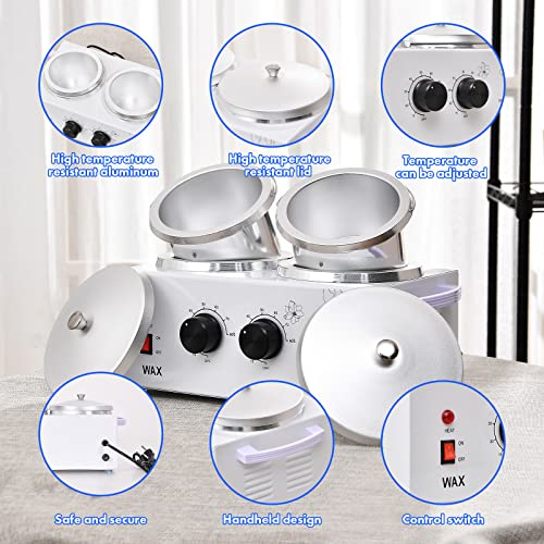 WAOYPGZ Portable Double Pot Waxing Kit with White Warmer - Adjustable Temperature