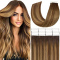 Remy Hair Tape-In Extensions 14 Inch Balayage Blonde - Chocolate Brown to Caramel Blonde with Brown Roots