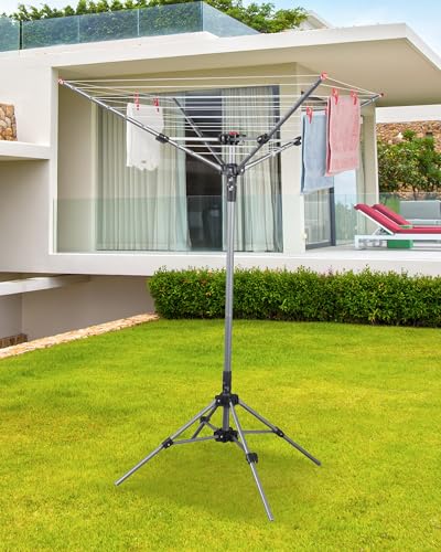 Umbrella Clothes Drying Rack - Portable Indoor Laundry Line with 8 Lines, 82ft - Adjustable Height