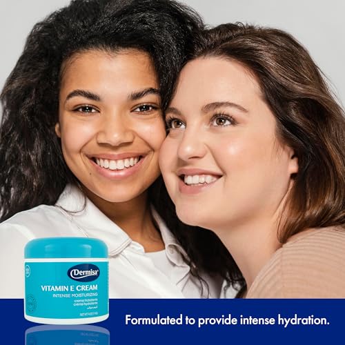 Dermisa Vitamin E Cream with Cocoa Butter, Collagen, Elastin and Coenzyme Q10, Intense Moisturizer for Dry and Aging Skin, Hydrating Face and Body Cream