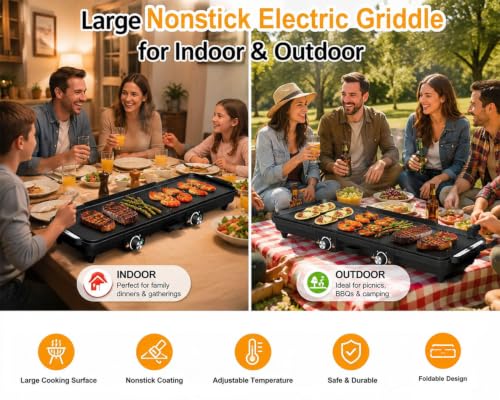 38-Inch Electric Griddle with Nonstick Surface & Dual Temperature Control