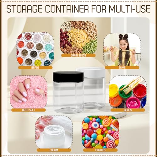Mini 4 oz Plastic Jars with Black and White Lids - Clear Reusable Storage Containers