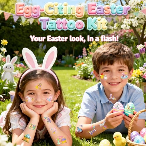 Easter Tattoos - 150 PCS Temporary Tattoo Stickers with Bunny & Easter Egg Designs, Spring Party Favors & Basket Stuffers for Holiday Celebrations