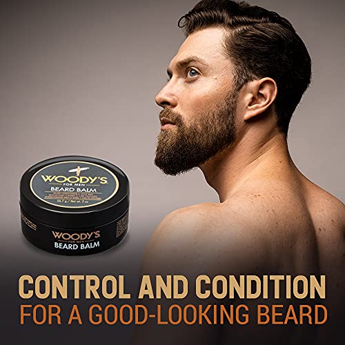 Woody's 2-in-1 Beard Balm for Men ? Beard Softener for Men and Style Wax, Conditioner & Moisturizer Natural Beeswax, 2 oz