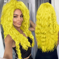 Neon Yellow Curly Wigs for Women 28 Inches Long Cosplay Party Wear