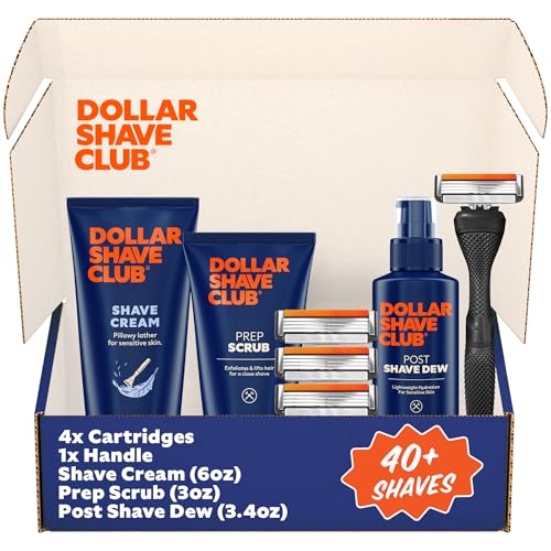 Dollar Shave Club 4 Blade Razor Shaving Set with Pre & Post Routine (Black, 1 Count)