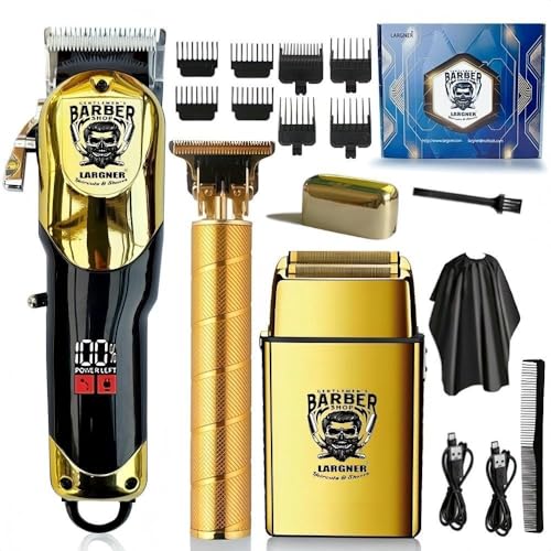 Hair Clippers for Men Professional, Cordless Beard Trimmer & Electric Razor Shavers for Men, Rechargeable 3 Piece Barber Hair Cutting Kit LED Display Men's Grooming Kit