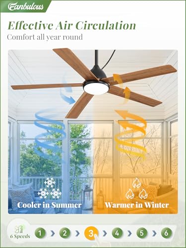 52" Outdoor Ceiling Fan with Light Brown Fans IP65 Waterproof Plug