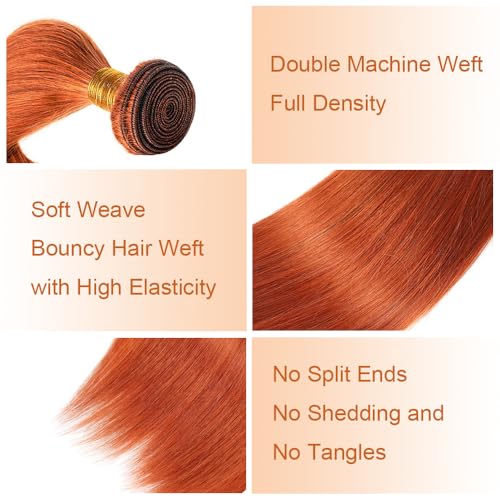 Orange 350# Straight Wave Human Hair Bundles - 18 Inch Brazilian Virgin Hair, 3 Pack