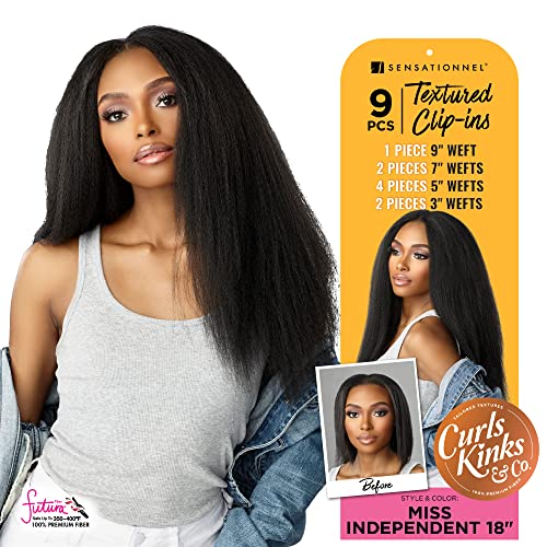 Sensationnel Curls Kinks and Co Clip-In Hair Extensions 18 Inch 1B OFFBLACK, 9 Pieces