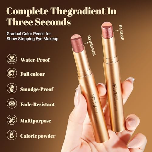 Vevivia 2pcs 3 Color Eyeshadow Stick,Waterproof Glitter Highlighter Stick, Long Lasting Creamy Eye Shadow, with Vitamin E Makeup for Day & Night Look, 1.13 Oz (Shimmer rose+Shimmer orange)
