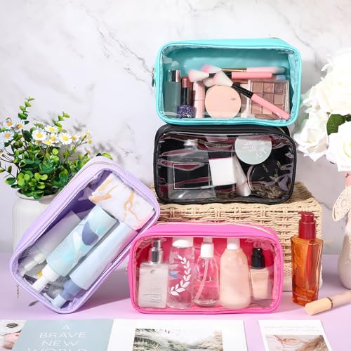 Hushee 4 Pack Small Clear Nylon Makeup Bags for Women Travel & Gifts
