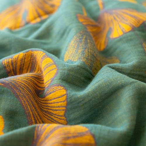 Purefair Green Yellow 100% Cotton Muslin Jacquard Comforter Set - King, Reversible Floral Ginkgo Print, All-Season Bedding