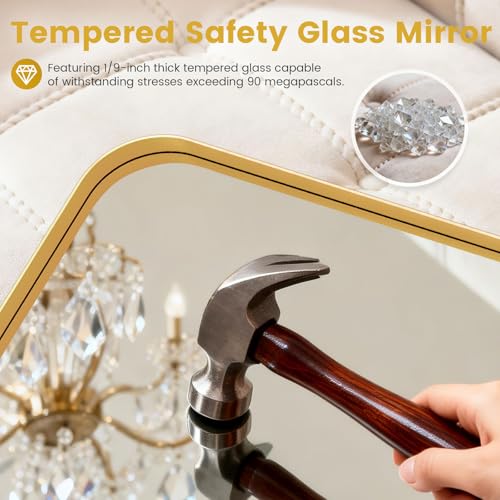 18x30 Inch Gold Bathroom Mirror with Aluminum Frame - Over Sink Wall Decor - Variation: Gold / 30"L x 18"W